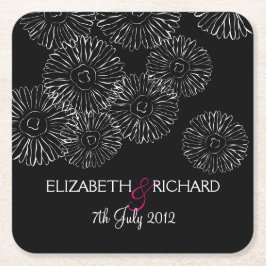 Modern Black White Boho Chic Daisy Wedding Underlägg Papper Kvadrat