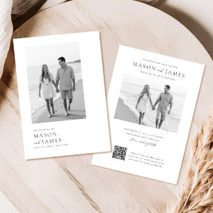 Modern Black & White Boho QR-kodfoto Bröllop Inbjudningar