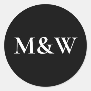Modern Black & White Bold Bröllop Monogram Runt Klistermärke
