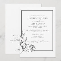 Modern Black White Botanical QR Code Bröllop