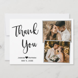 Modern Black White Bröllop Collage Card Tack Kort