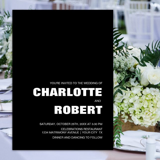 Modern Black White Bröllop Inbjudningar (Skapare uppladdad)