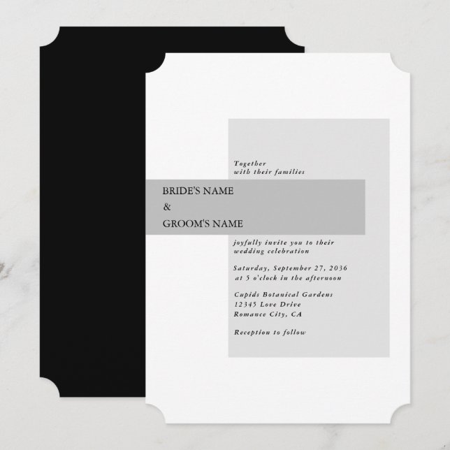 Modern Black & White Bröllop Inbjudningar (Fram/baksida)