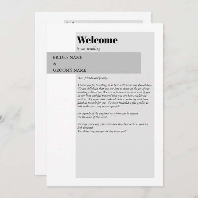 Modern Black & White Bröllop Itinerary Program (Fram/baksida)