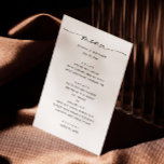 Modern Black & White Bröllop | Minimalistiskt skri Meny<br><div class="desc">Öka din händelses matupplevelse med den här moderna bröllop-menyn för svartvita skript. Med en minimalistisk utformning och typografi av eleganten är det perfekt för bröllop, repetitionsmiddag, årsdagar, födelsedagar och andra särskilda tillfällen. Anpassa texten så att den stämmer överens med händelsens detaljer och skapa ett sammanhängande utseende som imponerar på dina...</div>