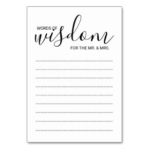 Modern Black&White Bröllop Ord Wisdom Cards Bordsnummer