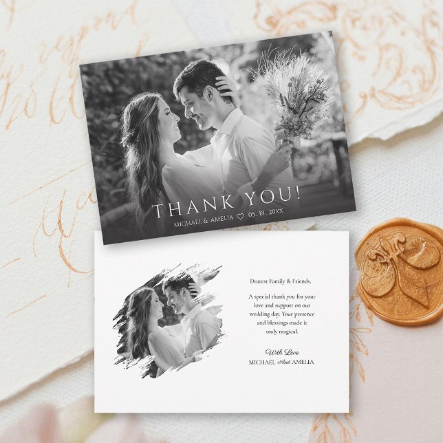 Modern Black & White Bröllop - tackkort Tack Kort ( Black & White Wedding Thank You Card)