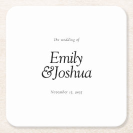 Modern Black & White Bröllop Underlägg Papper Kvadrat