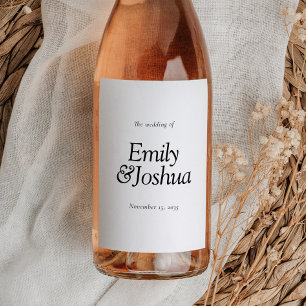 Modern Black & White Bröllop Vinflaska Etikett