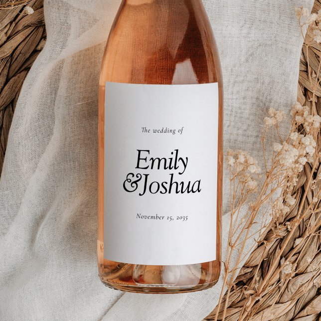 Modern Black & White Bröllop Vinflaska Etikett (Skapare uppladdad)