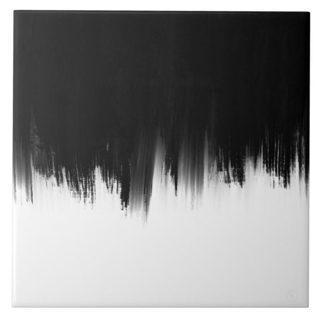 Modern Black White Brush strokes Design Kakelplatta (Framsidan)