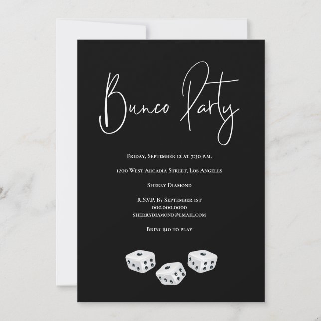 Modern Black White Bunco Party Inbjudningar (Framsida)