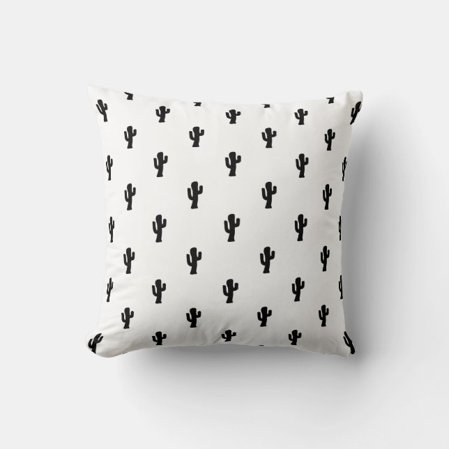 Modern Black & White Cactus Mönster Kudde (Framsida)