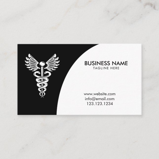 Modern Black & White Caduceus Pharmaceutical Visitkort (Framsida)
