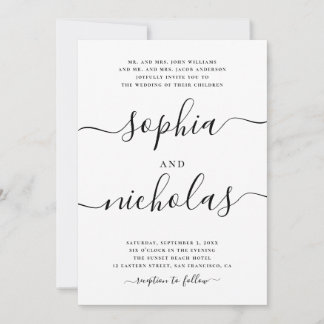 Modern Black & White Calligraphy Bröllop - Elegant Inbjudningar