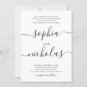Modern Black & White Calligraphy Bröllop - Elegant Inbjudningar