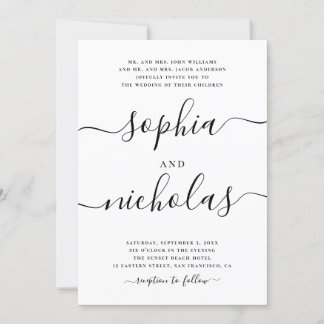 Modern Black & White Calligraphy Bröllop - Elegant Inbjudningar