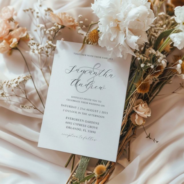 Modern Black & White Calligraphy Bröllop Inbjudningar (Skapare uppladdad)