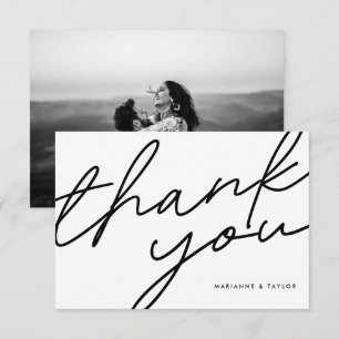 Modern Black White Calligraphy Bröllop Photo Tack Kort