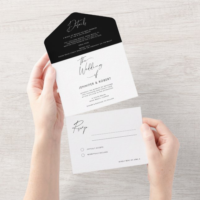 Modern Black White Calligraphy Script Bröllop (Tearaway)
