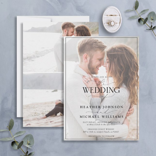 Modern Black White Calligraphy Vellum 3 Photo Inbjudningar (Skapare uppladdad)