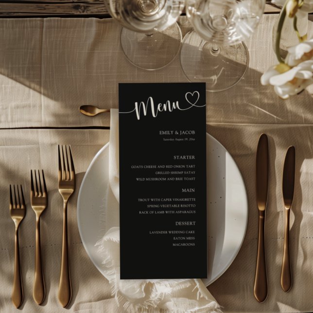 Modern Black & White Calligraphy Wedding Meny (Skapare uppladdad)