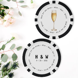 Modern Black White Champagne Drink Voucher Bröllop Poker Marker