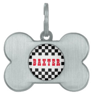 Modern Black White Checkated Hund Cat Puppy Namn ID-bricka Husdjur