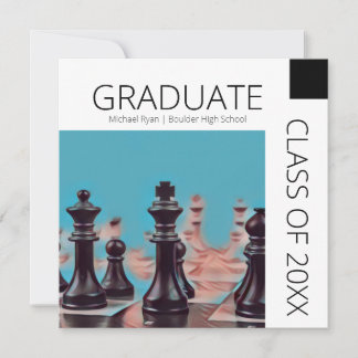 Modern Black White Chess Delara Studenten Inbjudningar