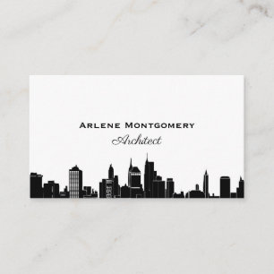 Modern Black & White City Skyline Architect Visitkort