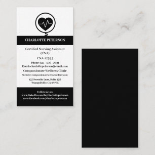 Modern Black & White CNA Nurse Visitkort