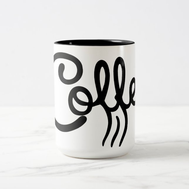 Modern Black & White Coffee Script Mug - Premium  Två-Tonad Mugg (Center)