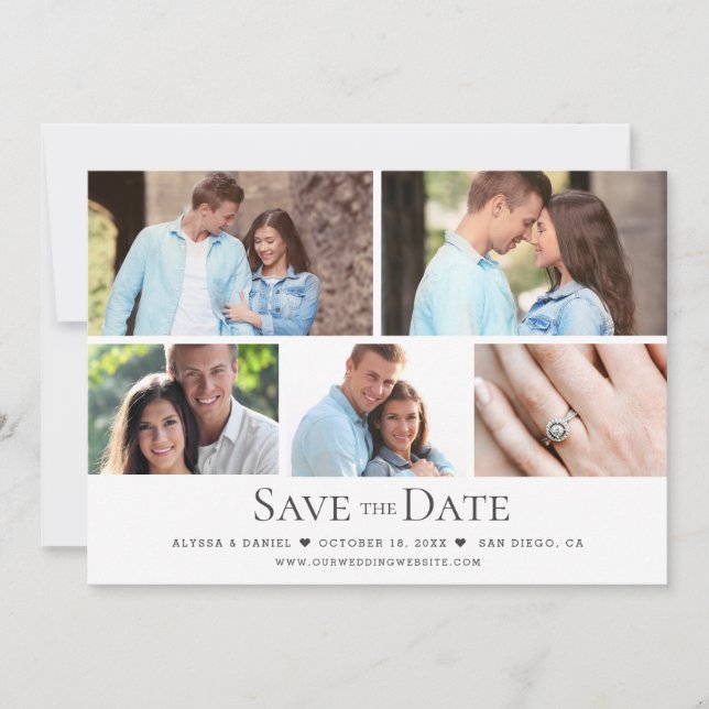 Modern Black White Collage Multi Photo bröllop Inbjudningar (Framsida)