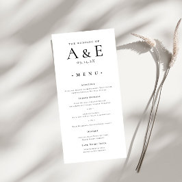 Modern Black & White Couples Monogram Wedding Meny