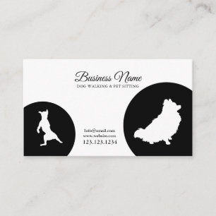 Modern Black & White Cute Silhouette Hund Walking Visitkort