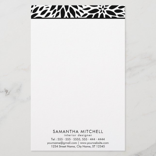 Modern Black White Dahlias Professionell Stationer Brevpapper (Framsida)