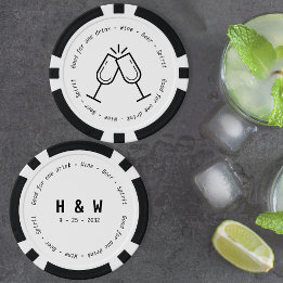 Modern Black White Drink Voucher Champagne Bröllop Poker Marker