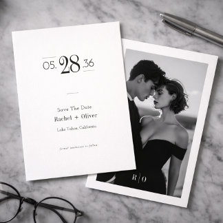Modern Black & White Editorial Photo Save the Date Spara Datumet