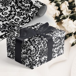 Modern Black & White Elegant Blommigt Damask bröll Presentpapper