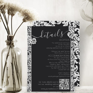 Modern Black & White Elegant Blommigt Damask bröll Tilläggskort