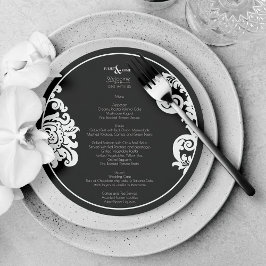 Modern Black White Elegant Blommigt Damask Wedding Meny