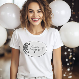 Modern Black & White Elegant Blommigt Flower Girl T Shirt