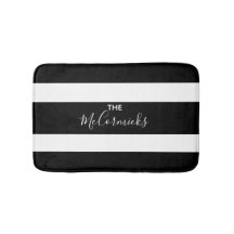 Modern Black White Family Monogram med stripe