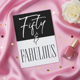 Modern Black White Fifty & Fabulous Birthday Inbjudningar