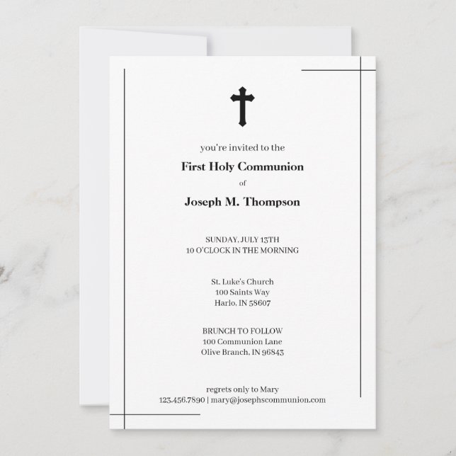 Modern Black & White First Heliga Communion Tack Kort (Framsida)