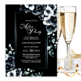 Modern Black White Floral Wedding After Party Inbjudningar