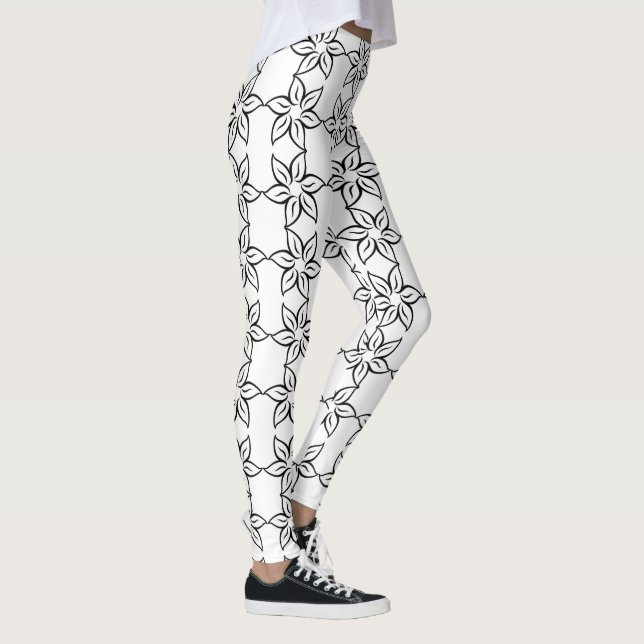 Modern Black & White Flowery Mönster Leggings (Höger)