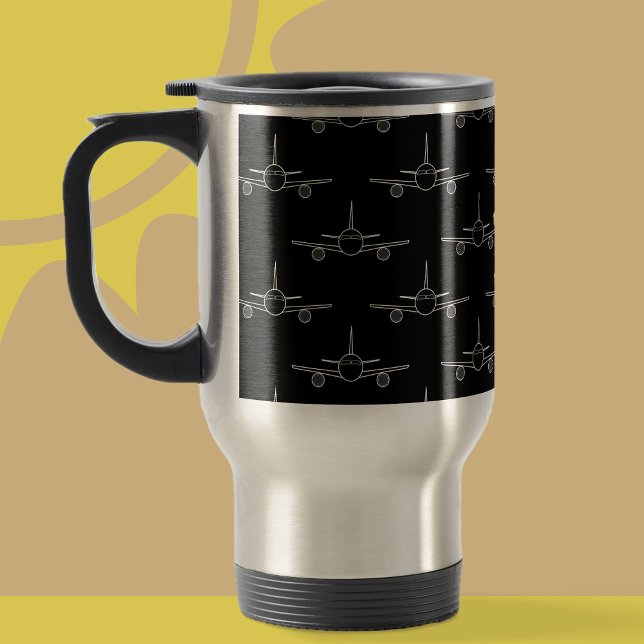 Modern Black & White Flygplan Mönster Resemugg (Plane Mug)