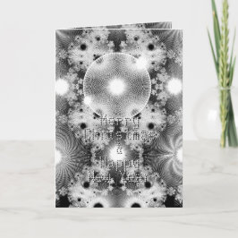 Modern Black White Fractal Stars Mönster jul Helgkort