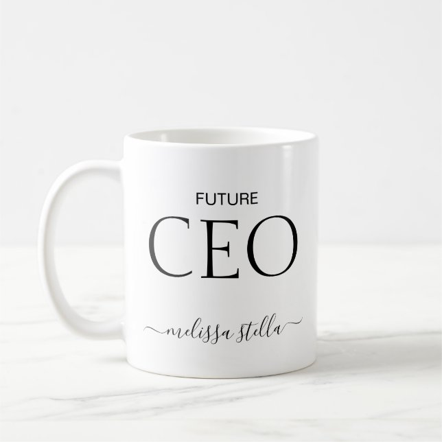 Modern Black & White Future CEO Name | Girly Gift Kaffemugg (Vänster)